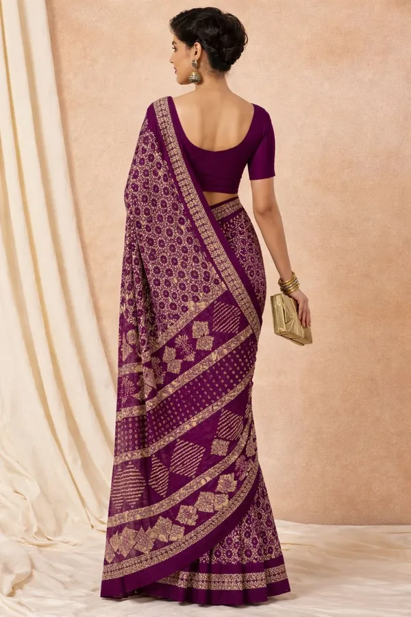 Leelavati_Printed_Floral_Print_Geometric_Print_Blocked_Printed_Ikkat_Pure_Cotton_Saree_Purple