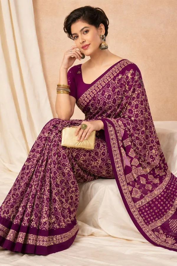 Leelavati_Printed_Floral_Print_Geometric_Print_Blocked_Printed_Ikkat_Pure_Cotton_Saree_Purple