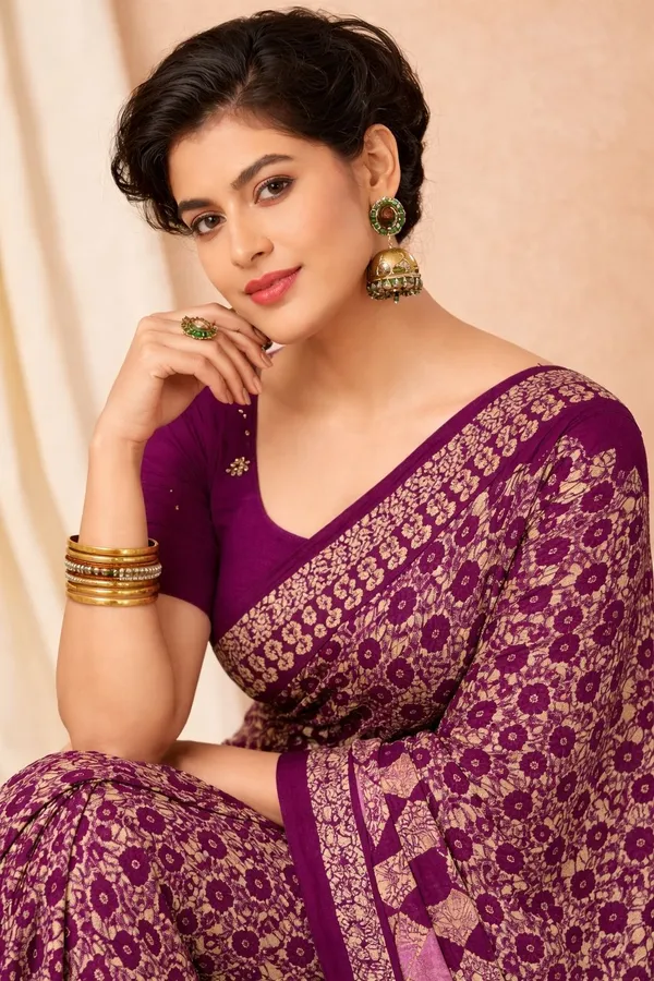 Leelavati_Printed_Floral_Print_Geometric_Print_Blocked_Printed_Ikkat_Pure_Cotton_Saree_Purple
