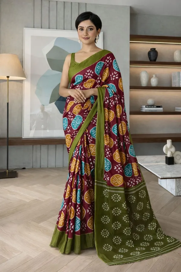 Leelavati_Printed_Ikkat_Pure_Cotton_Saree_Multicolor