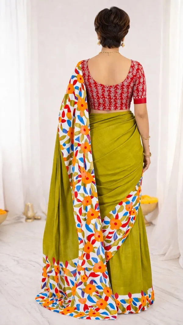 Leelavati_Printed_Floral_Print_Geometric_Print_Blocked_Printed_Ikkat_Pure_Cotton_Saree_Multicolor
