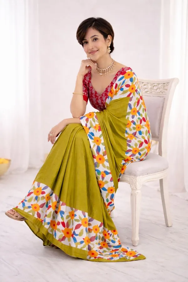 Leelavati_Printed_Floral_Print_Geometric_Print_Blocked_Printed_Ikkat_Pure_Cotton_Saree_Multicolor