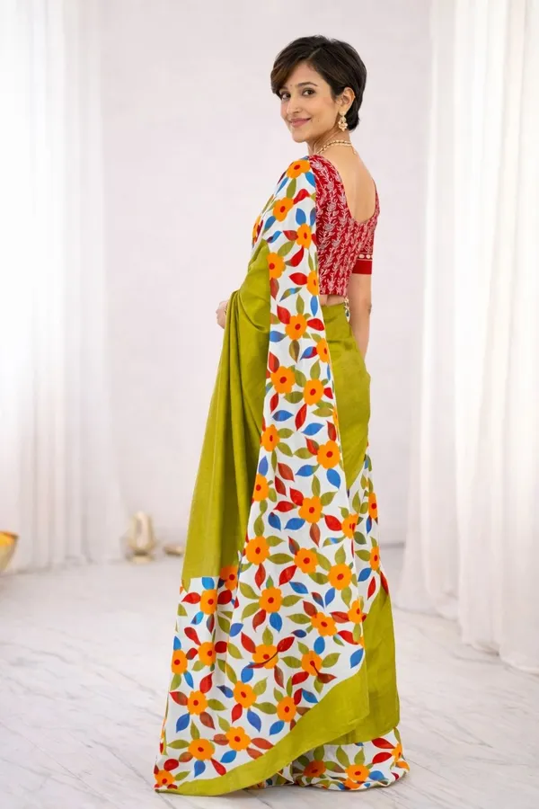 Leelavati_Printed_Floral_Print_Geometric_Print_Blocked_Printed_Ikkat_Pure_Cotton_Saree_Multicolor