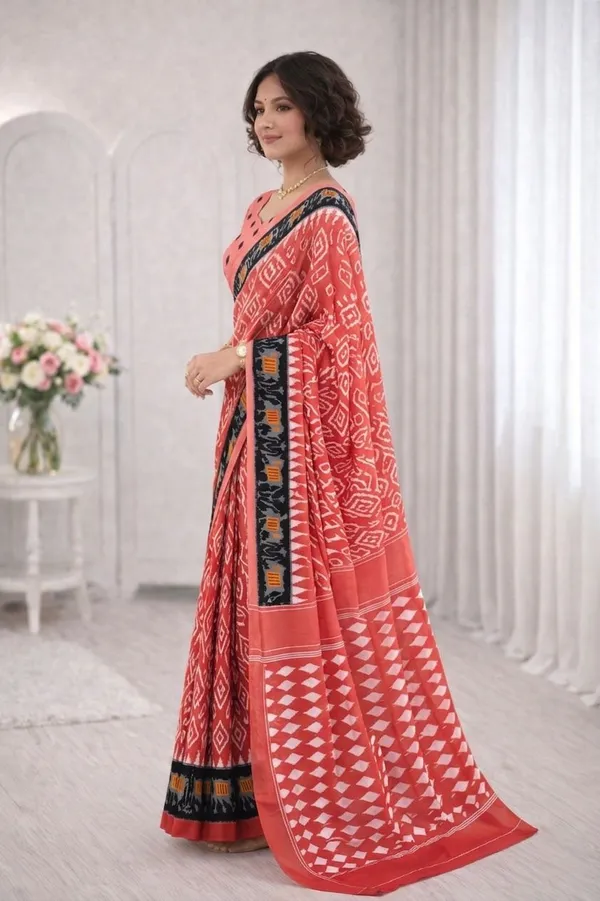 Leelavati_Printed_Floral_Print_Geometric_Print_Blocked_Printed_Ikkat_Pure_Cotton_Saree_Pink