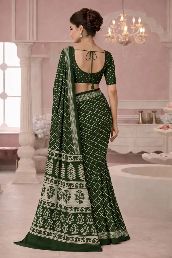 Leelavati_Printed_Floral_Print_Geometric_Print_Blocked_Printed_Ikkat_Pure_Cotton_Saree_Green