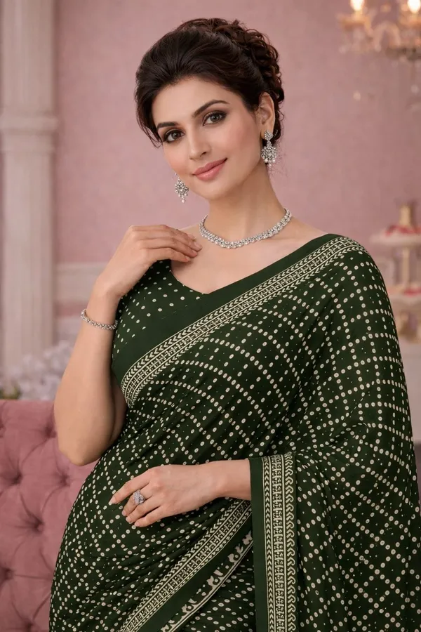 Leelavati_Printed_Floral_Print_Geometric_Print_Blocked_Printed_Ikkat_Pure_Cotton_Saree_Green