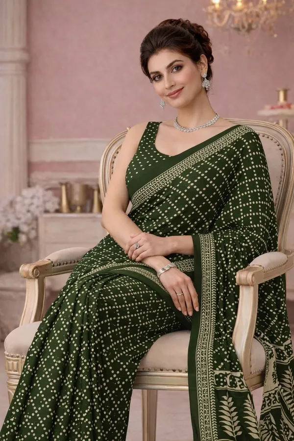 Leelavati_Printed_Floral_Print_Geometric_Print_Blocked_Printed_Ikkat_Pure_Cotton_Saree_Green