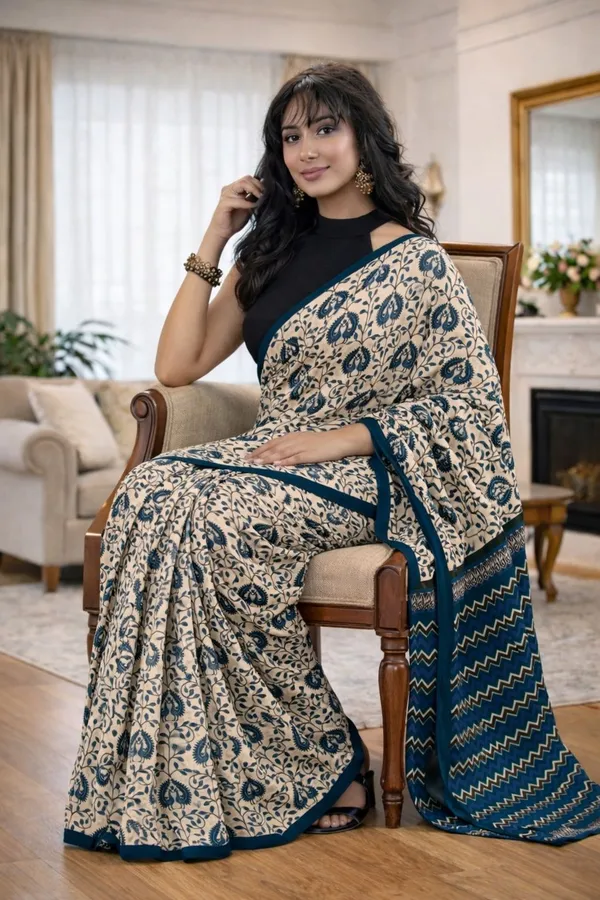 Leelavati_Printed_Floral_Print_Geometric_Print_Blocked_Printed_Ikkat_Pure_Cotton_Saree_Multicolor