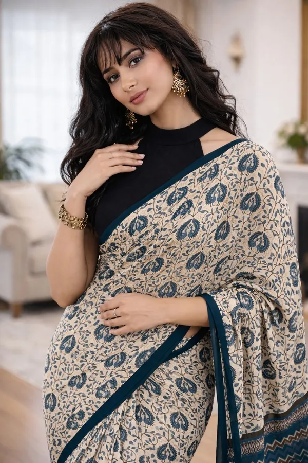 Leelavati_Printed_Floral_Print_Geometric_Print_Blocked_Printed_Ikkat_Pure_Cotton_Saree_Multicolor