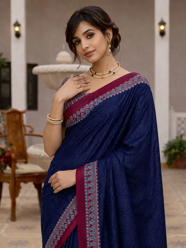 Leelavati_Printed_Floral_Print_Geometric_Print_Blocked_Printed_Ikkat_Pure_Cotton_Saree_Dark_Blue