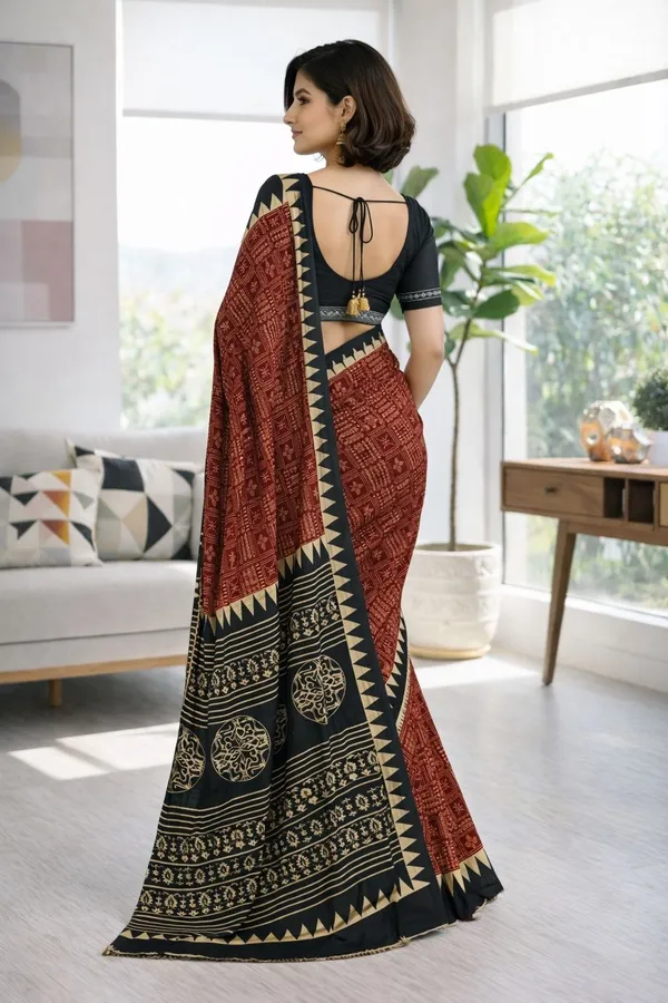 Leelavati_Printed_Floral_Print_Geometric_Print_Blocked_Printed_Ikkat_Pure_Cotton_Saree_Multicolor