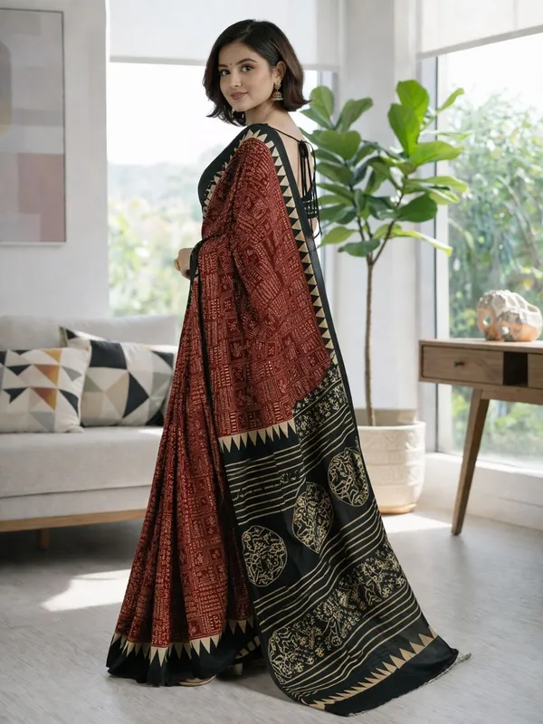 Leelavati_Printed_Floral_Print_Geometric_Print_Blocked_Printed_Ikkat_Pure_Cotton_Saree_Multicolor