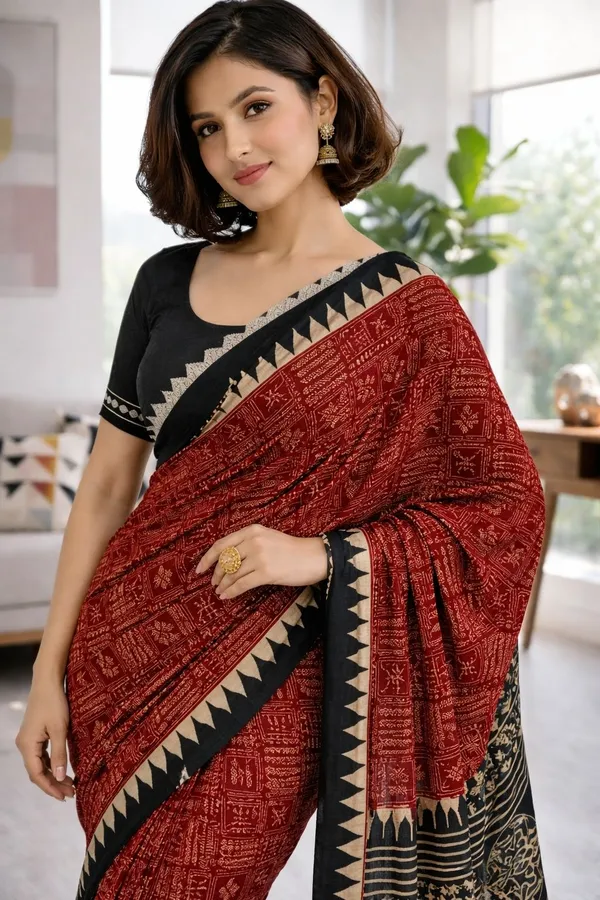 Leelavati_Printed_Floral_Print_Geometric_Print_Blocked_Printed_Ikkat_Pure_Cotton_Saree_Multicolor