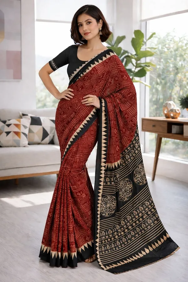 Leelavati_Printed_Floral_Print_Geometric_Print_Blocked_Printed_Ikkat_Pure_Cotton_Saree_Multicolor