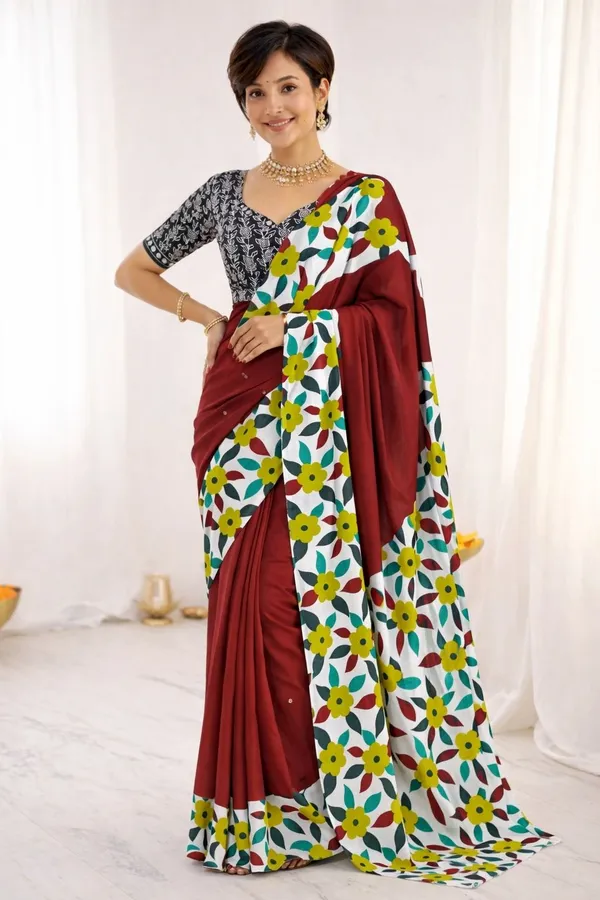 Leelavati_Printed_Floral_Print_Ikkat_Pure_Cotton_Saree_Maroon