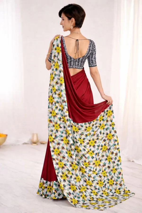 Leelavati_Printed_Floral_Print_Ikkat_Pure_Cotton_Saree_Maroon