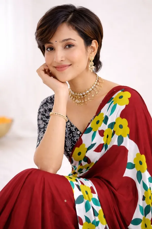 Leelavati_Printed_Floral_Print_Ikkat_Pure_Cotton_Saree_Maroon