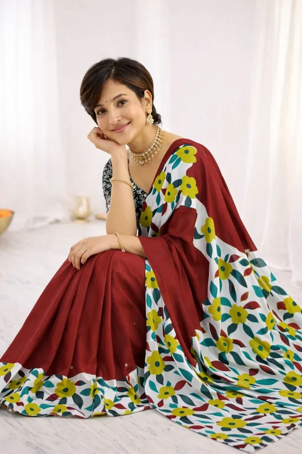 Leelavati_Printed_Floral_Print_Ikkat_Pure_Cotton_Saree_Maroon