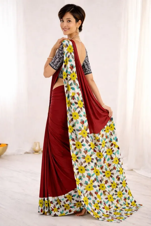Leelavati_Printed_Floral_Print_Ikkat_Pure_Cotton_Saree_Maroon