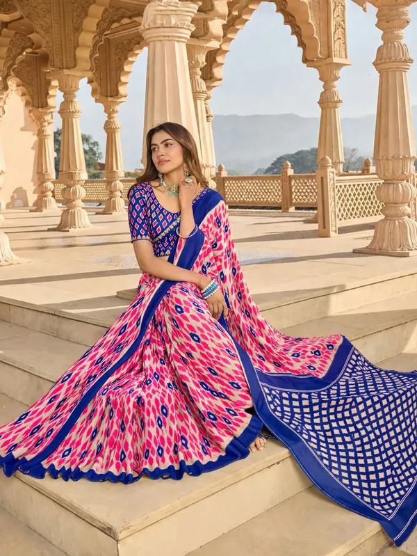 Leelavati_Printed_Floral_Print_Geometric_Print_Blocked_Printed_Daily_Wear_Pure_Cotton_Saree_Pink