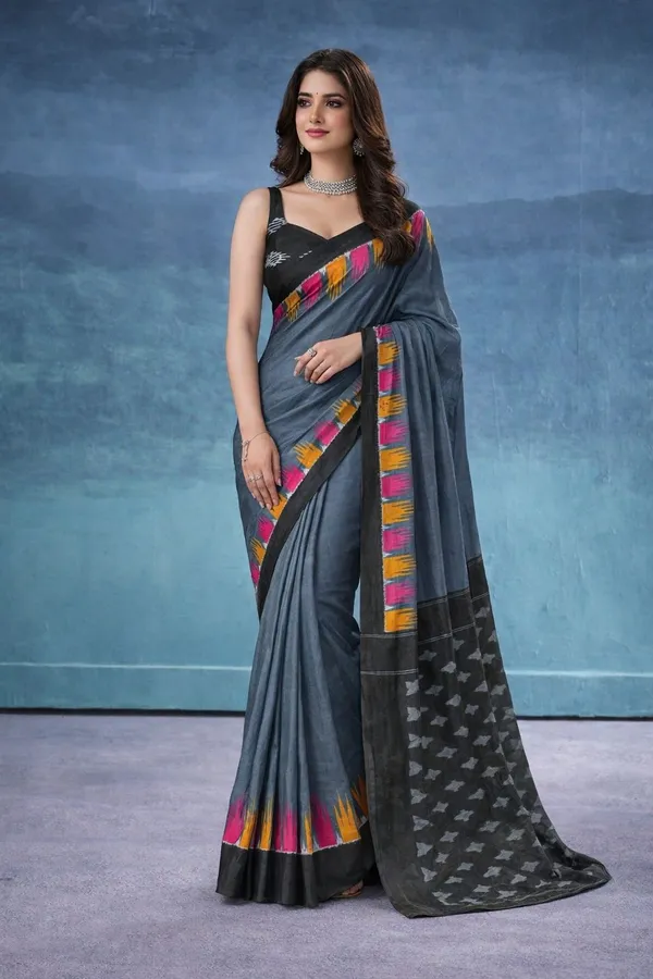 Leelavati_Printed_Floral_Print_Geometric_Print_Blocked_Printed_Daily_Wear_Pure_Cotton_Saree_Dark_Blue