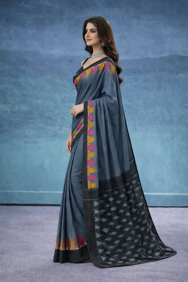 Leelavati_Printed_Floral_Print_Geometric_Print_Blocked_Printed_Daily_Wear_Pure_Cotton_Saree_Dark_Blue