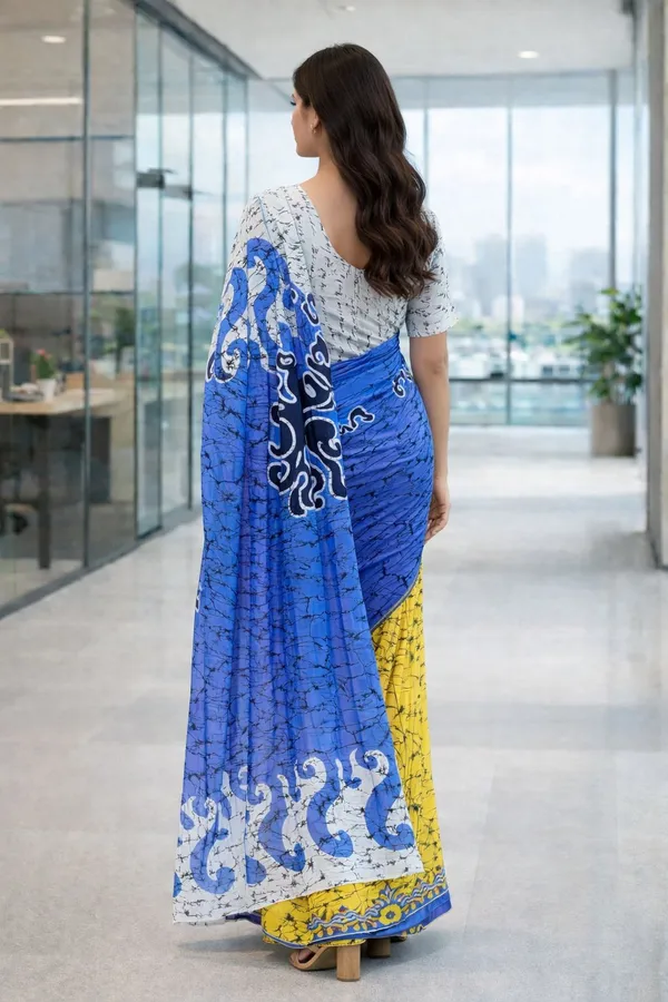 Leelavati_Printed_Floral_Print_Geometric_Print_Blocked_Printed_Daily_Wear_Pure_Cotton_Saree_White_And_Blue