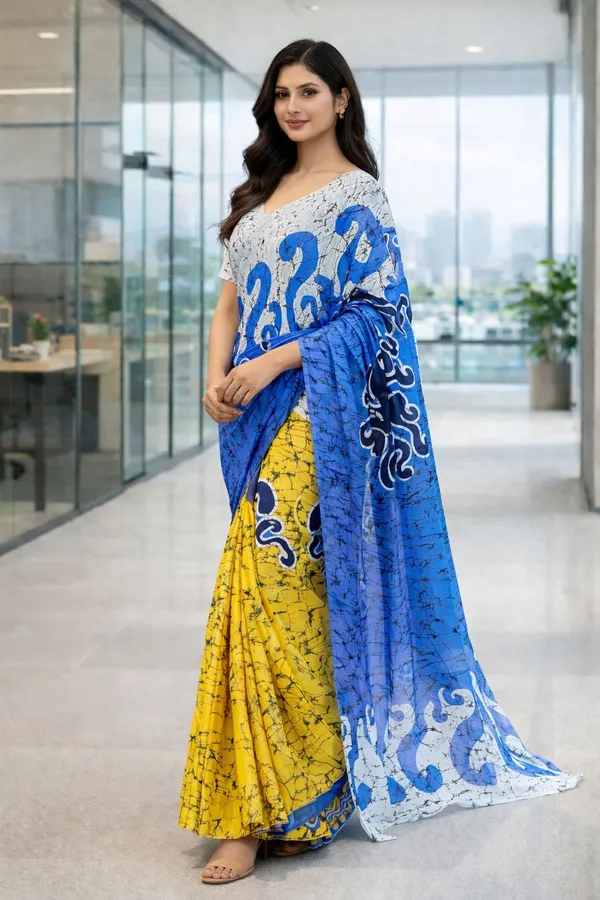 Leelavati_Printed_Floral_Print_Geometric_Print_Blocked_Printed_Daily_Wear_Pure_Cotton_Saree_White_And_Blue