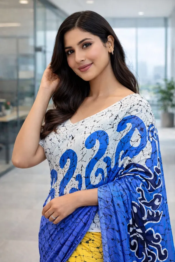 Leelavati_Printed_Floral_Print_Geometric_Print_Blocked_Printed_Daily_Wear_Pure_Cotton_Saree_White_And_Blue