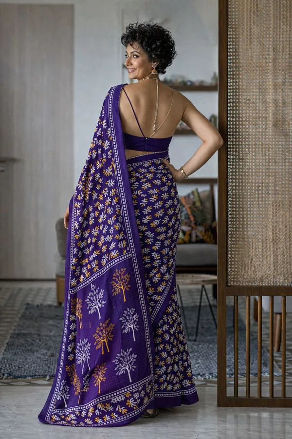 Leelavati_Printed_Floral_Print_Geometric_Print_Blocked_Printed_Daily_Wear_Pure_Cotton_Saree_Purple