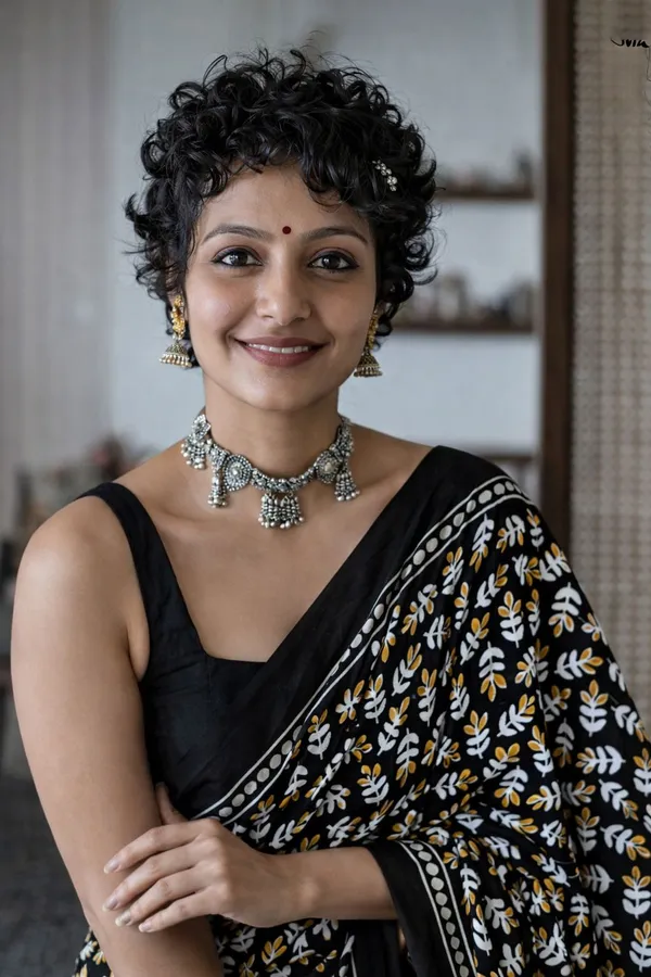 Leelavati_Printed_Floral_Print_Geometric_Print_Blocked_Printed_Daily_Wear_Pure_Cotton_Saree_Black