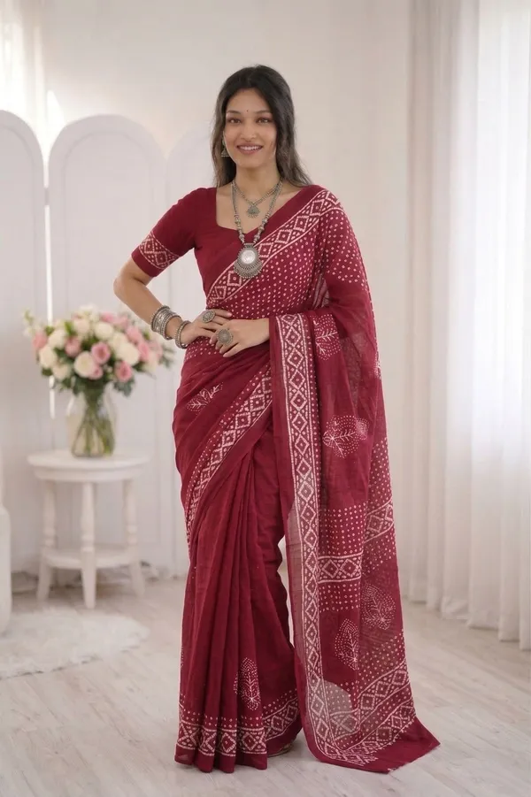Leelavati_Printed_Floral_Print_Geometric_Print_Blocked_Printed_Daily_Wear_Pure_Cotton_Saree_Pink