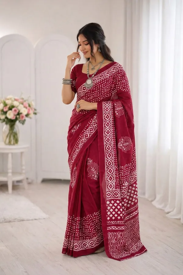 Leelavati_Printed_Floral_Print_Geometric_Print_Blocked_Printed_Daily_Wear_Pure_Cotton_Saree_Pink