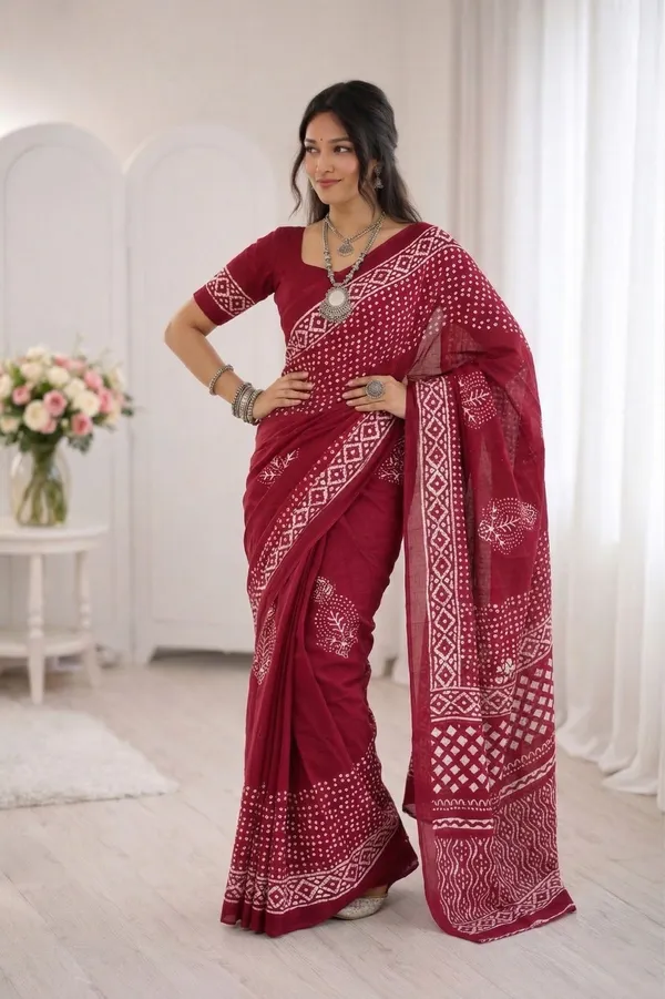 Leelavati_Printed_Floral_Print_Geometric_Print_Blocked_Printed_Daily_Wear_Pure_Cotton_Saree_Pink