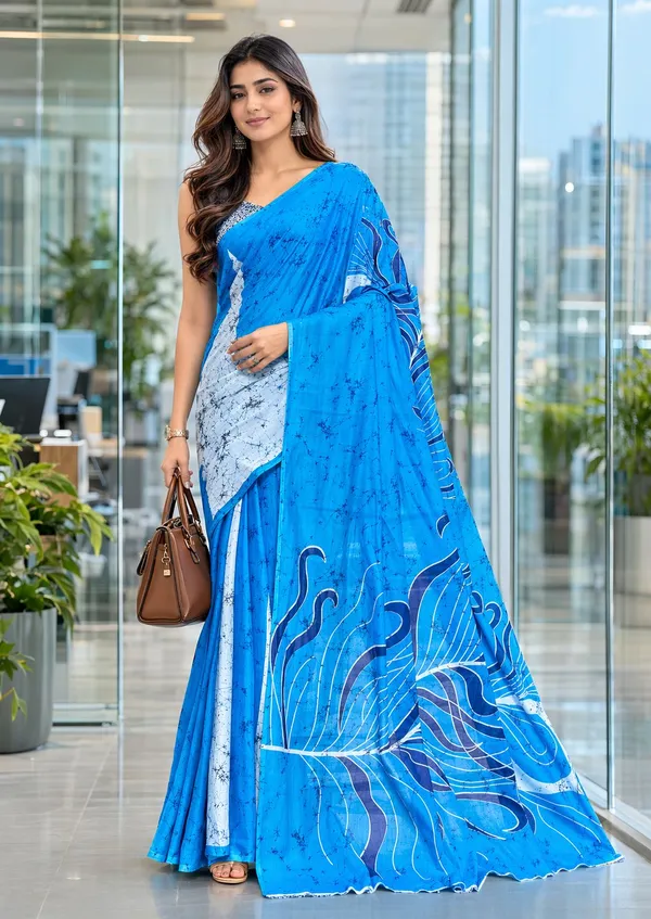Leelavati_Printed_Floral_Print_Geometric_Print_Blocked_Printed_Daily_Wear_Pure_Cotton_Saree_Blue