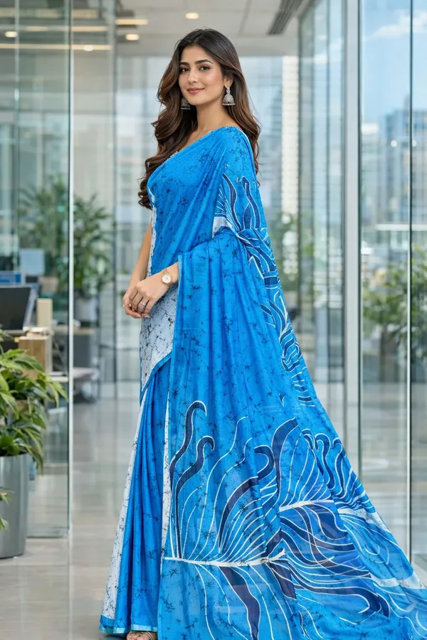 Leelavati_Printed_Floral_Print_Geometric_Print_Blocked_Printed_Daily_Wear_Pure_Cotton_Saree_Blue