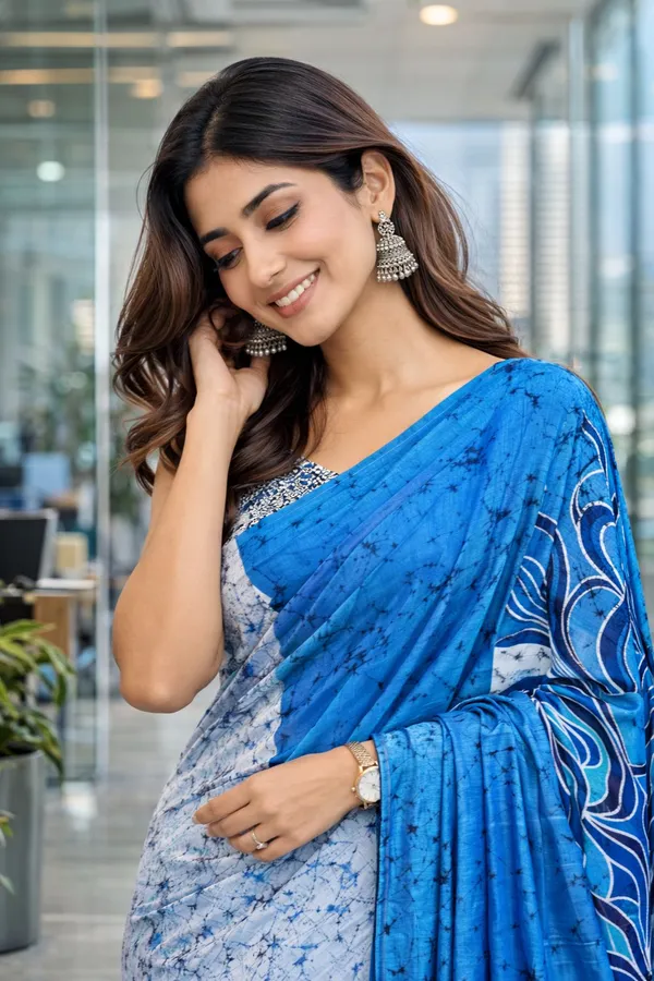 Leelavati_Printed_Floral_Print_Geometric_Print_Blocked_Printed_Daily_Wear_Pure_Cotton_Saree_Blue