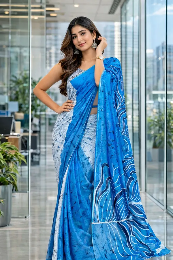 Leelavati_Printed_Floral_Print_Geometric_Print_Blocked_Printed_Daily_Wear_Pure_Cotton_Saree_Blue