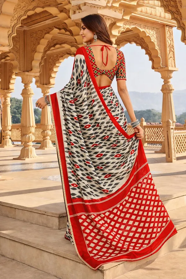 Leelavati_Printed_Floral_Print_Geometric_Print_Blocked_Printed_Daily_Wear_Pure_Cotton_Saree_Red