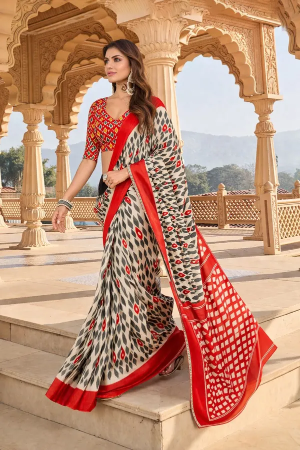Leelavati_Printed_Floral_Print_Geometric_Print_Blocked_Printed_Daily_Wear_Pure_Cotton_Saree_Red