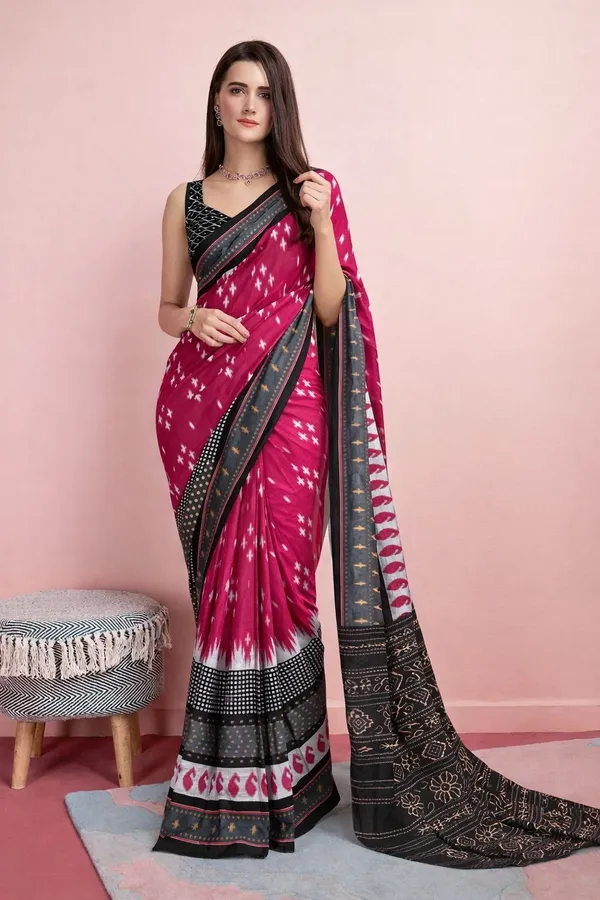 Leelavati_Printed_Floral_Print_Geometric_Print_Blocked_Printed_Daily_Wear_Pure_Cotton_Saree_Pink