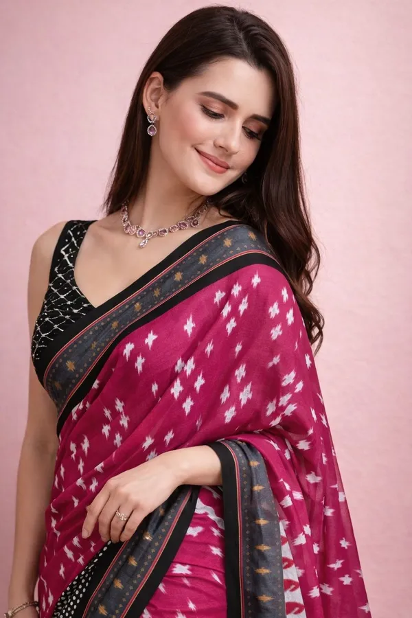 Leelavati_Printed_Floral_Print_Geometric_Print_Blocked_Printed_Daily_Wear_Pure_Cotton_Saree_Pink
