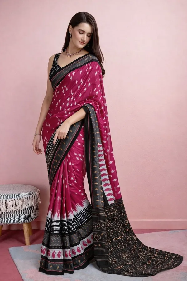 Leelavati_Printed_Floral_Print_Geometric_Print_Blocked_Printed_Daily_Wear_Pure_Cotton_Saree_Pink