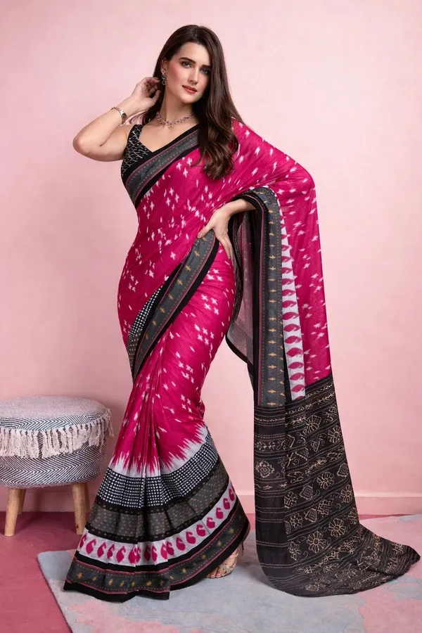 Leelavati_Printed_Floral_Print_Geometric_Print_Blocked_Printed_Daily_Wear_Pure_Cotton_Saree_Pink