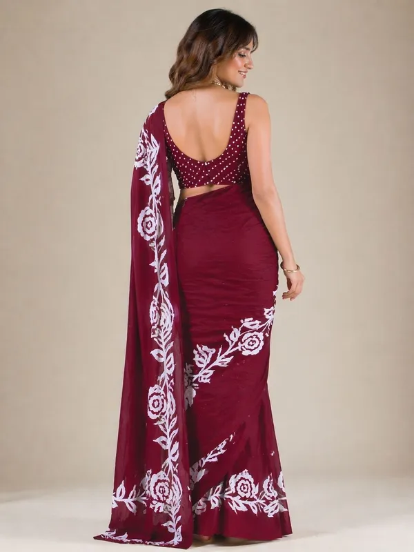 Leelavati_Printed_Floral_Print_Geometric_Print_Blocked_Printed_Daily_Wear_Pure_Cotton_Saree_Maroon