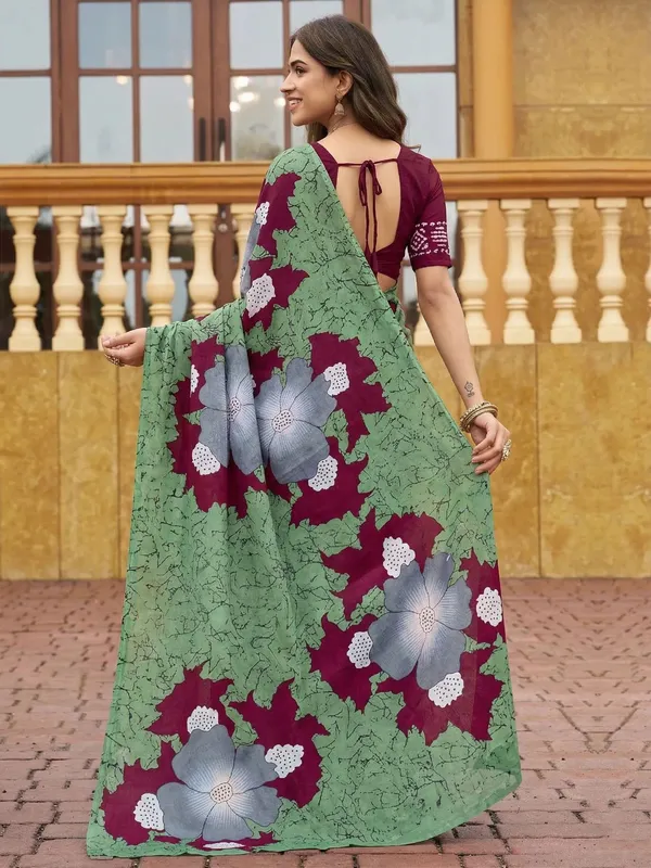 Leelavati_Printed_Floral_Print_Geometric_Print_Blocked_Printed_Daily_Wear_Pure_Cotton_Saree_Green