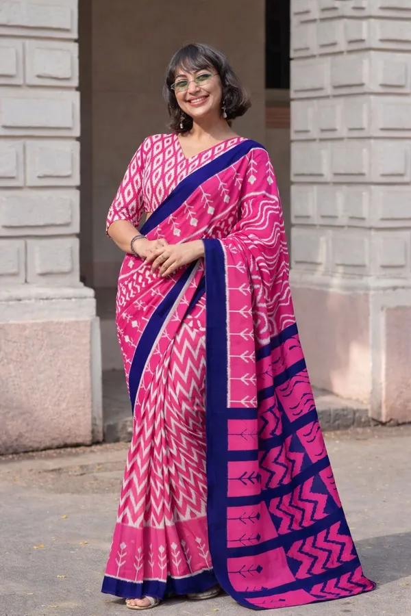 Leelavati_Printed_Floral_Print_Geometric_Print_Blocked_Printed_Daily_Wear_Pure_Cotton_Saree_Pink
