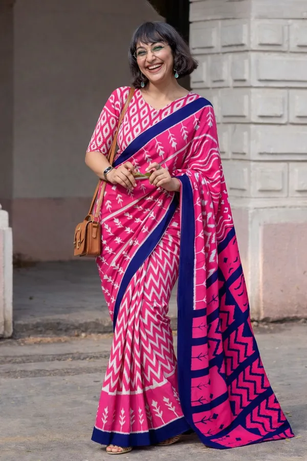 Leelavati_Printed_Floral_Print_Geometric_Print_Blocked_Printed_Daily_Wear_Pure_Cotton_Saree_Pink