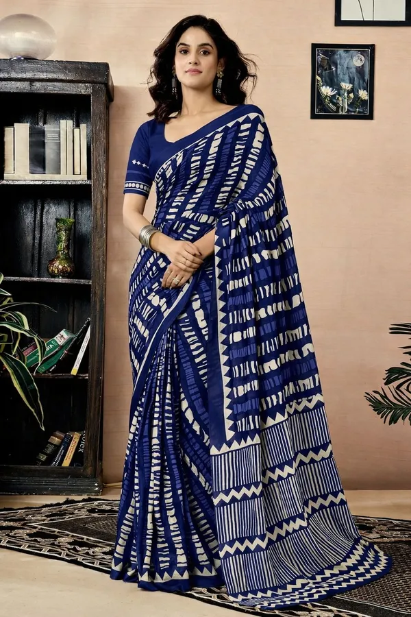Leelavati_Printed_Floral_Print_Geometric_Print_Blocked_Printed_Daily_Wear_Pure_Cotton_Saree_Blue