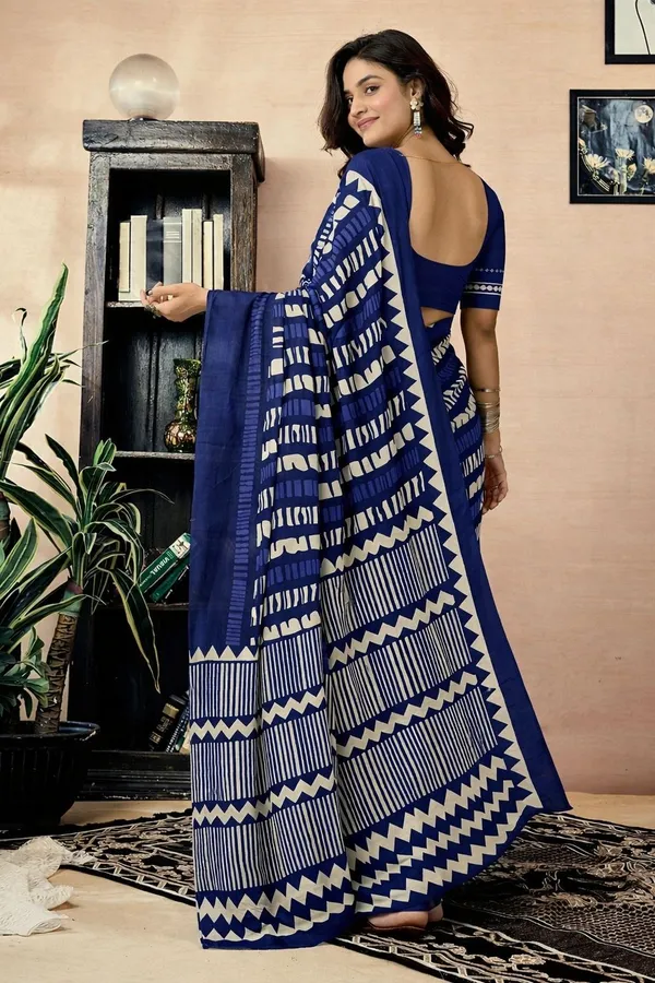 Leelavati_Printed_Floral_Print_Geometric_Print_Blocked_Printed_Daily_Wear_Pure_Cotton_Saree_Blue